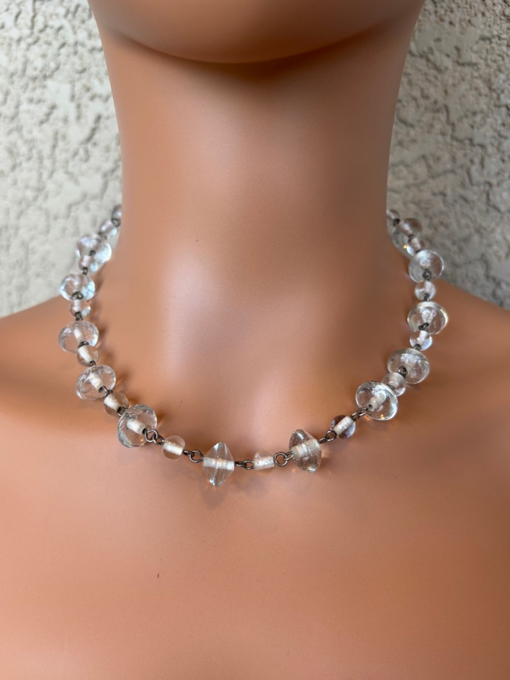 Versatile Clear Glass Beaded Collar Necklace